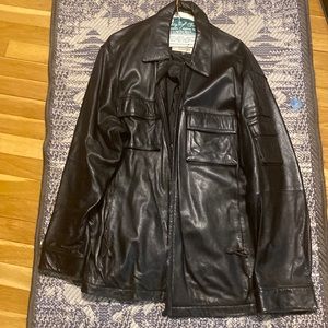 Mens lightly worn black leather jacket detailed , soft leather